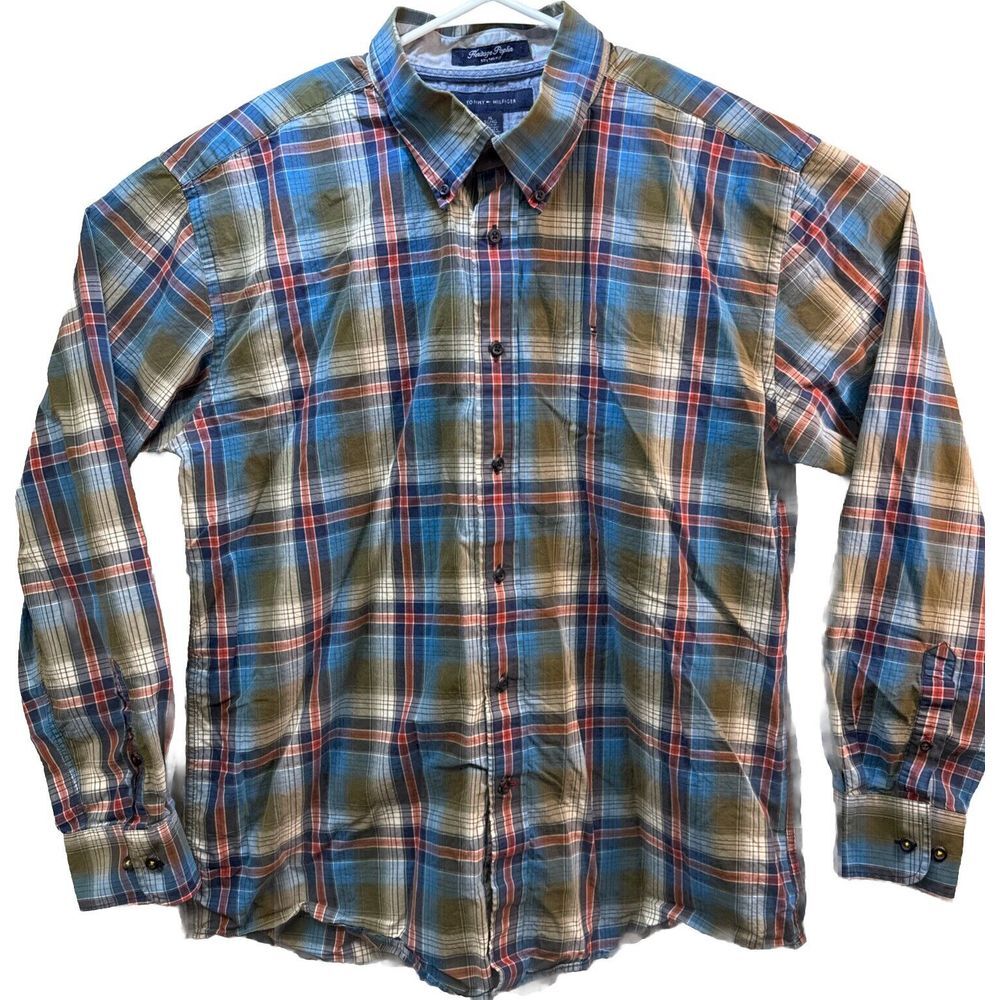 Tommy Hilfiger XLMens Multicolor Striped 80s 2 Ply Fabric Button Down Shirt,prep